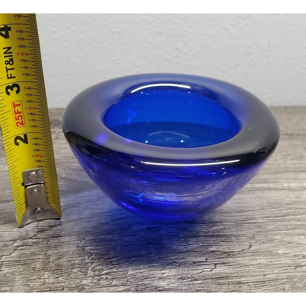 Vintage Kosta Boda Art Glass Votive Heavy Candle Holder Cobalt Blue 4